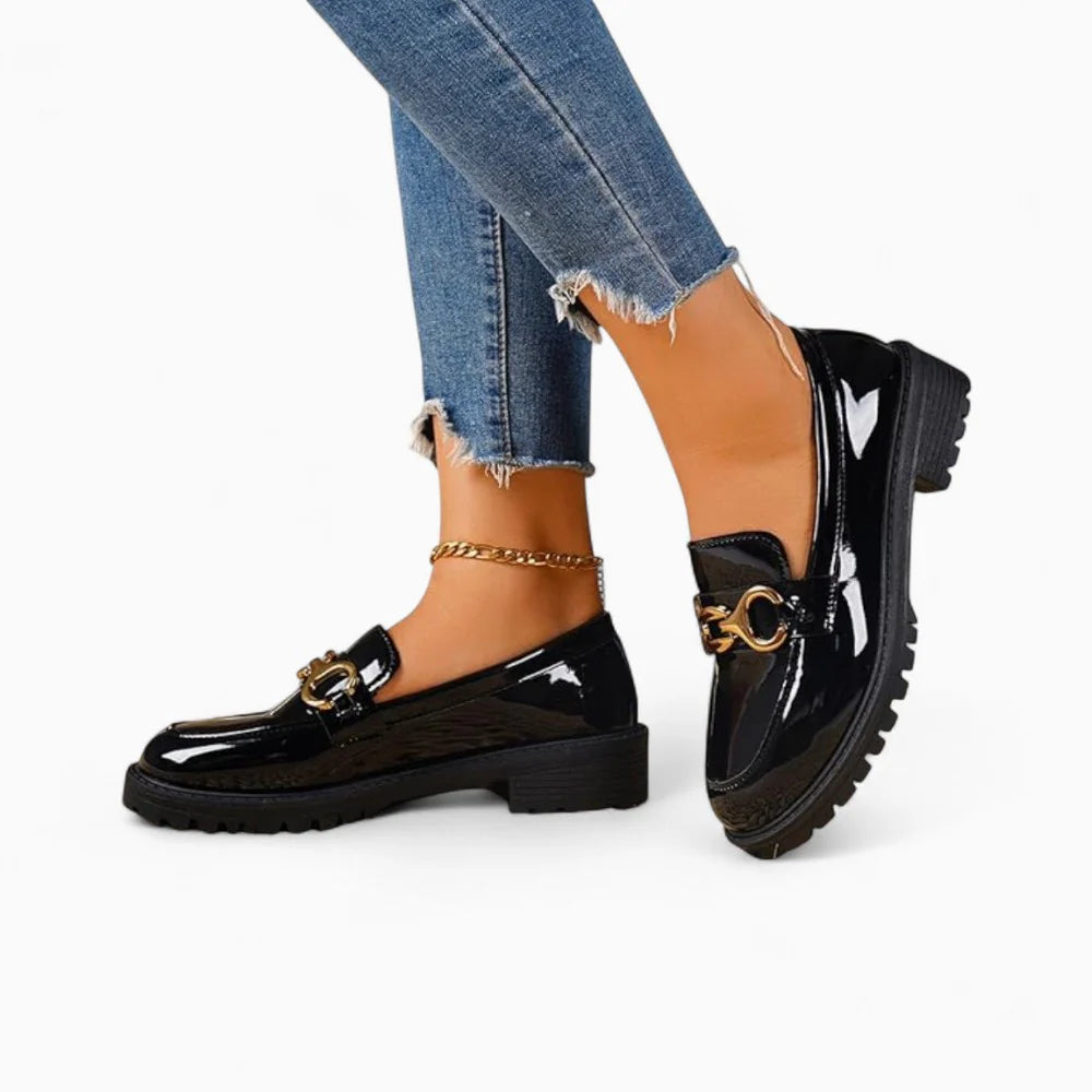 Mocassins à plateforme vernis noir pour femme