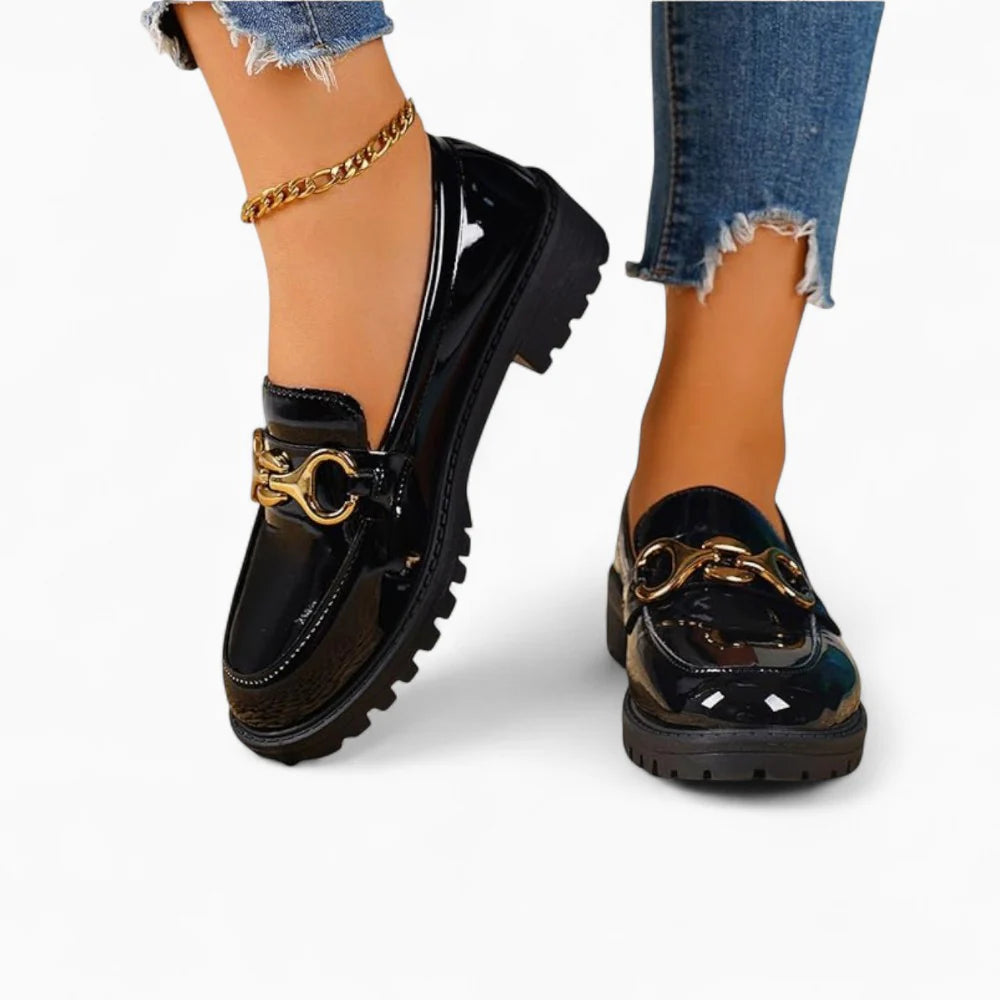Mocassins à plateforme vernis noir pour femme