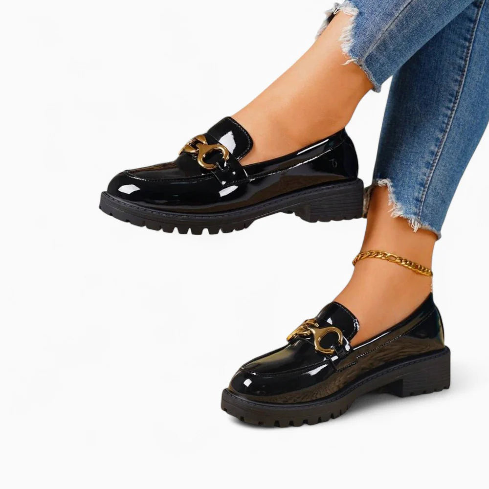 Mocassins à plateforme vernis noir pour femme