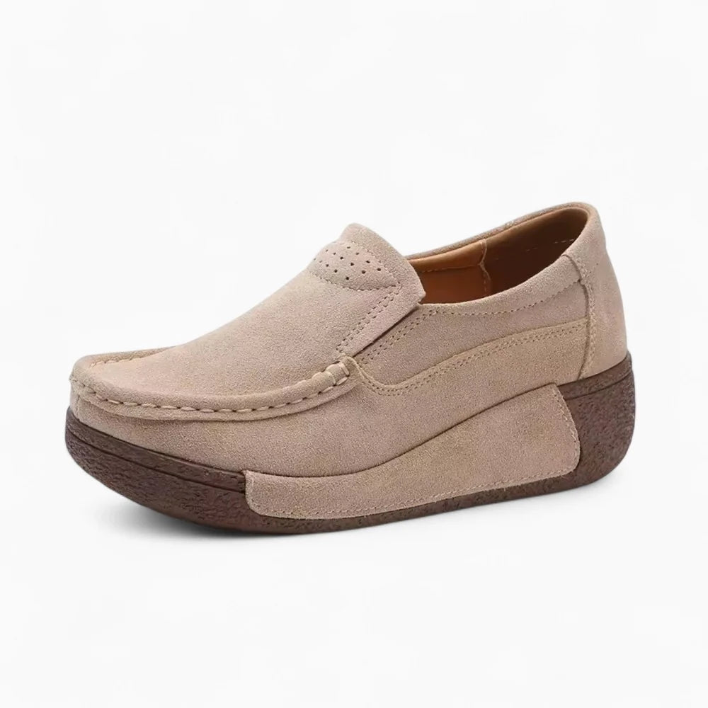 Mocassins compensés beige pour femme
