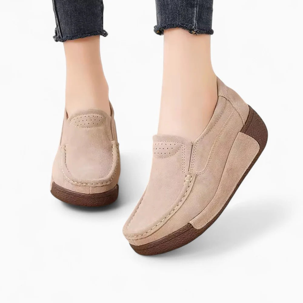 Mocassins compensés beige pour femme