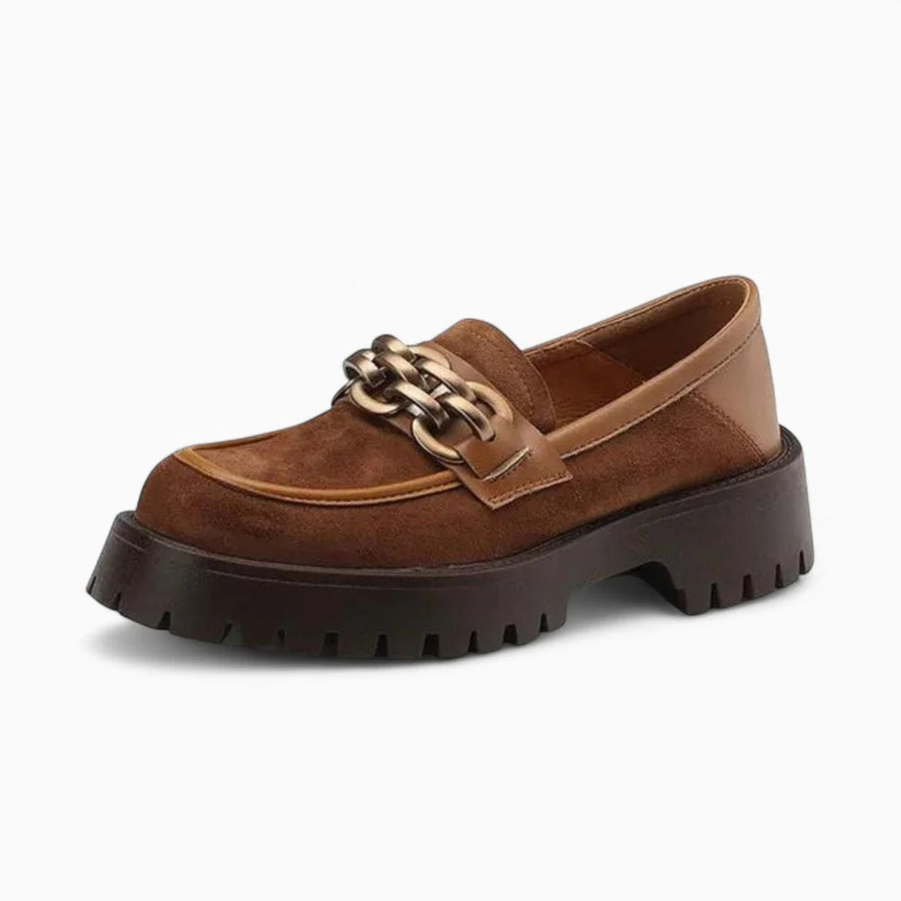 Mocassins femme à plateforme en daim marron
