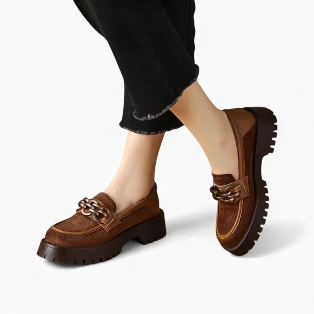 Mocassins femme à plateforme en daim marron