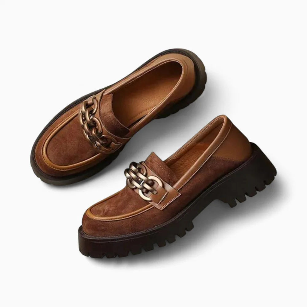 Mocassins femme à plateforme en daim marron