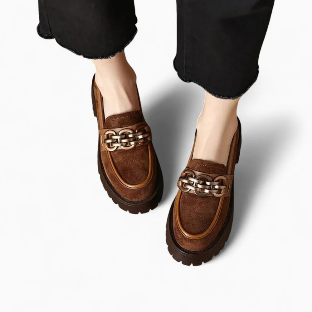 Mocassins femme à plateforme en daim marron