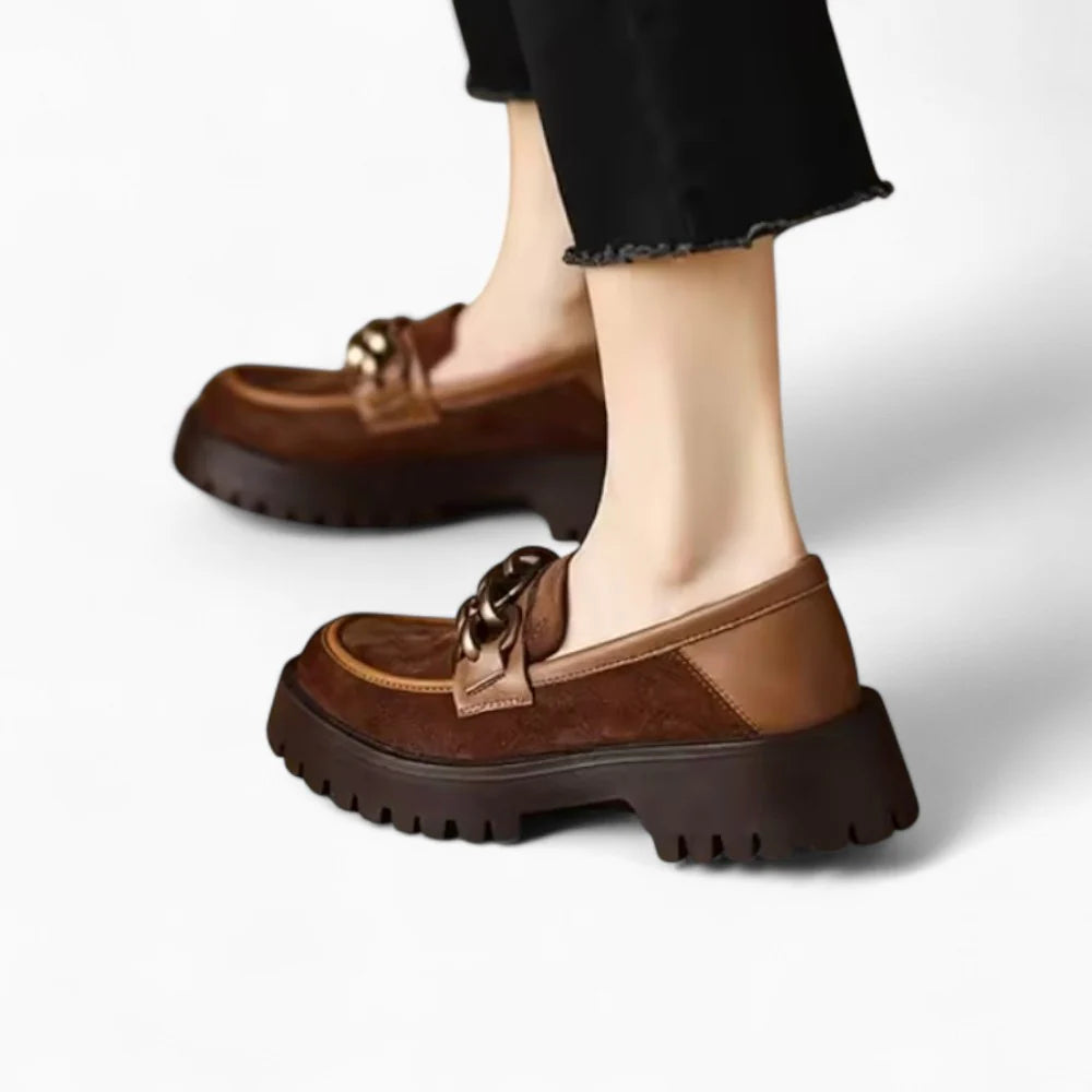 Mocassins femme à plateforme en daim marron