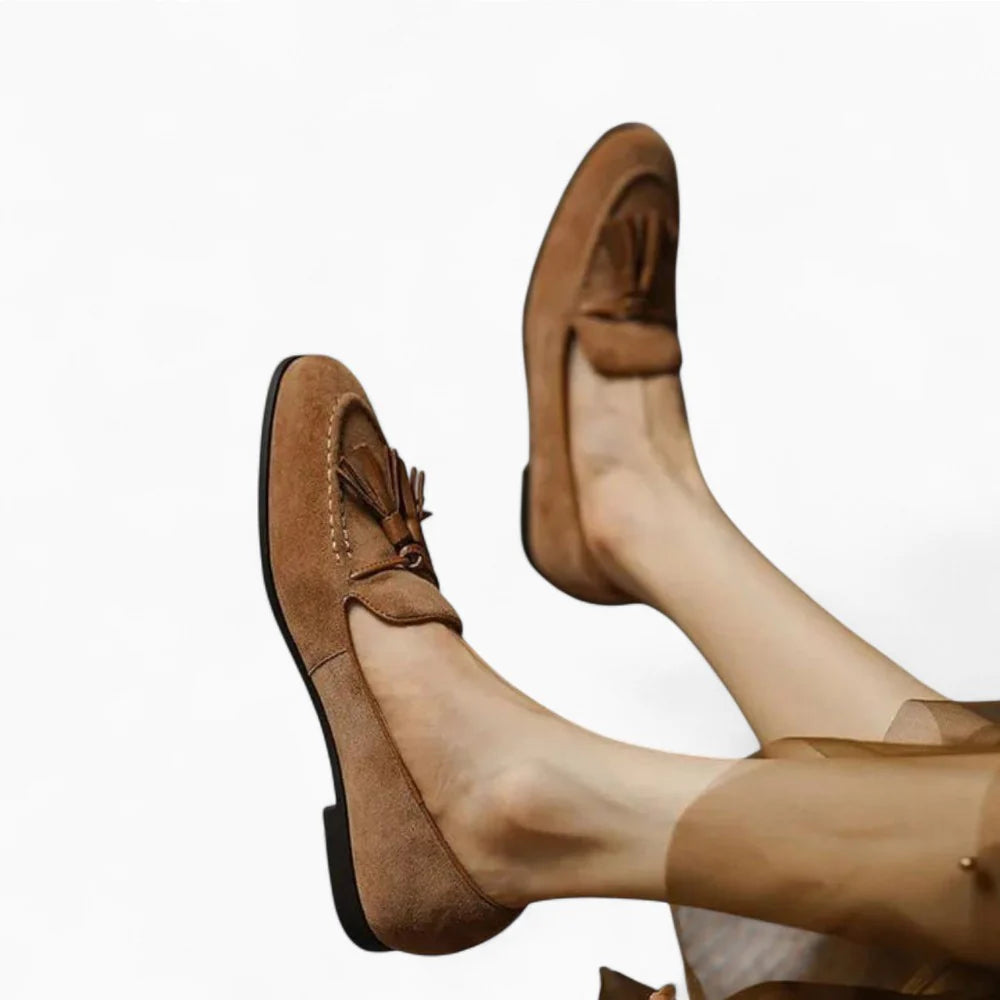 Mocassins à gland en daim marron pour femme