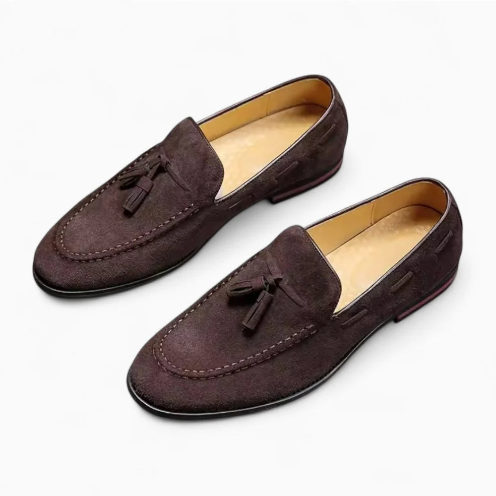 Mocassins homme en daim marron à gland