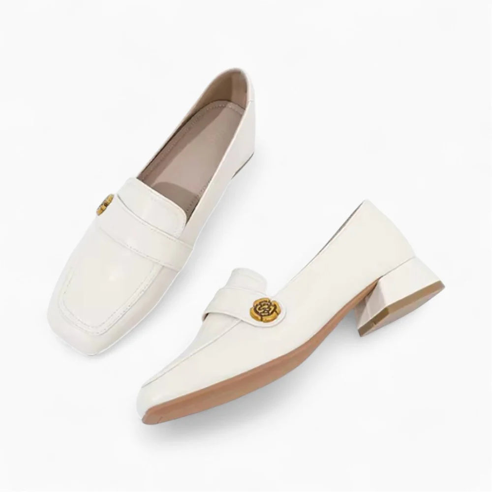 Mocassins en cuir blanc à talon pour femme