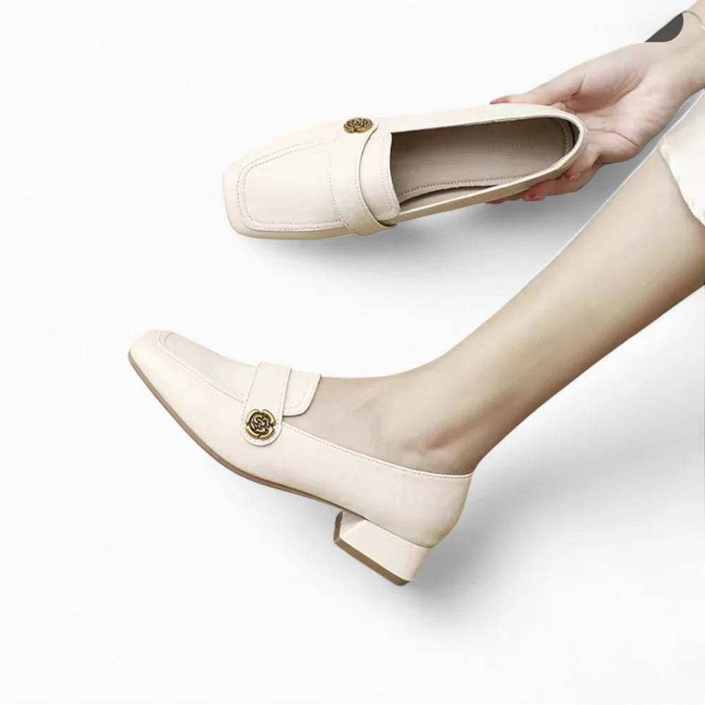 Mocassins en cuir blanc à talon pour femme