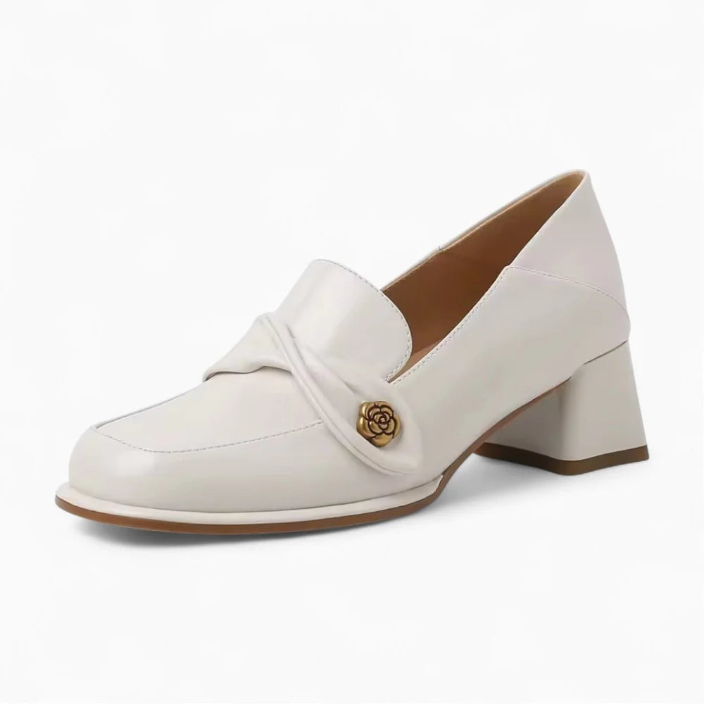 Mocassins en cuir blanc à talon pour femme