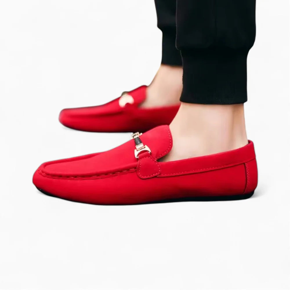 Mocassins homme en daim rouge
