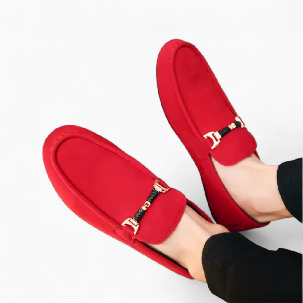 Mocassins homme en daim rouge