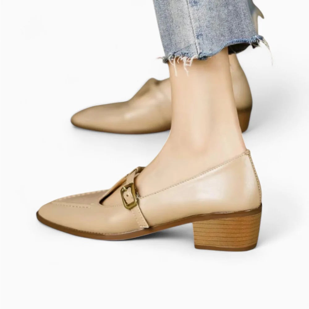 Mocassins beige à talon pour femme