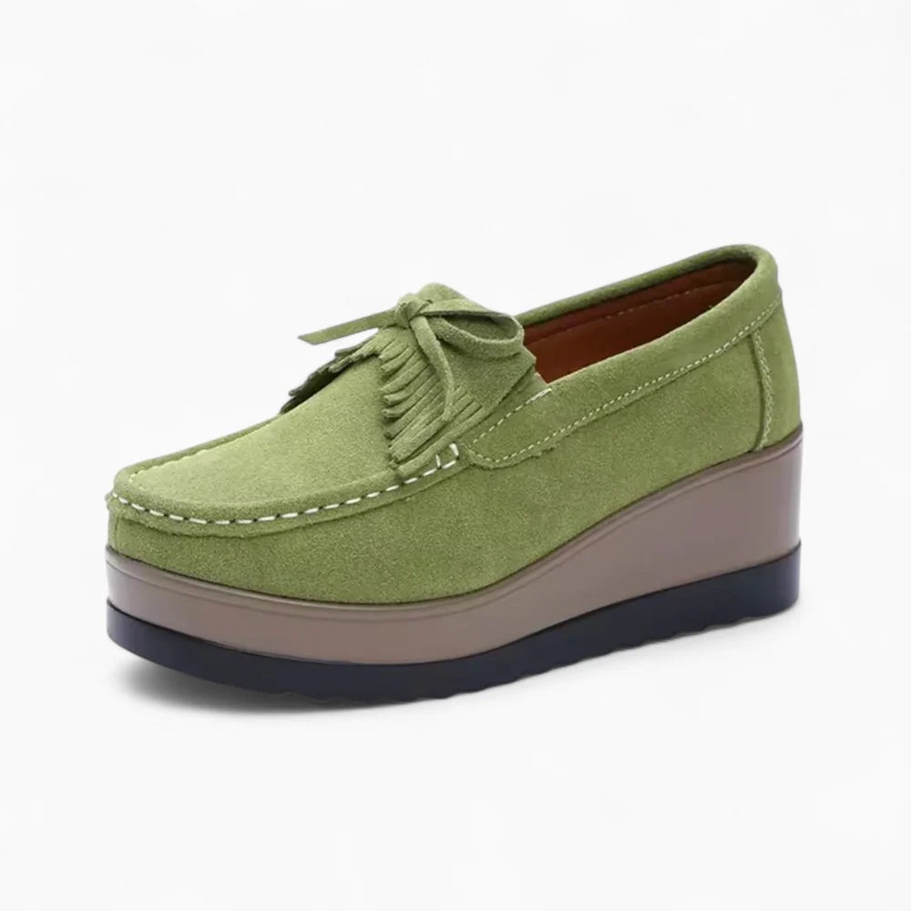 Mocassins compensés verts pour femme