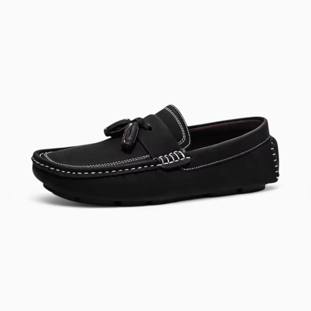 Mocassins bateau noirs à gland pour homme