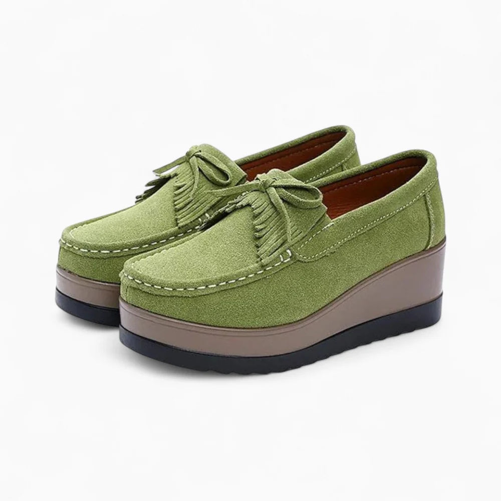 Mocassins compensés verts pour femme
