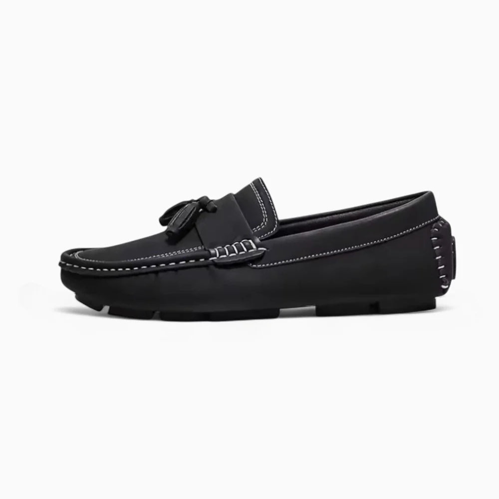 Mocassins bateau noirs à gland pour homme