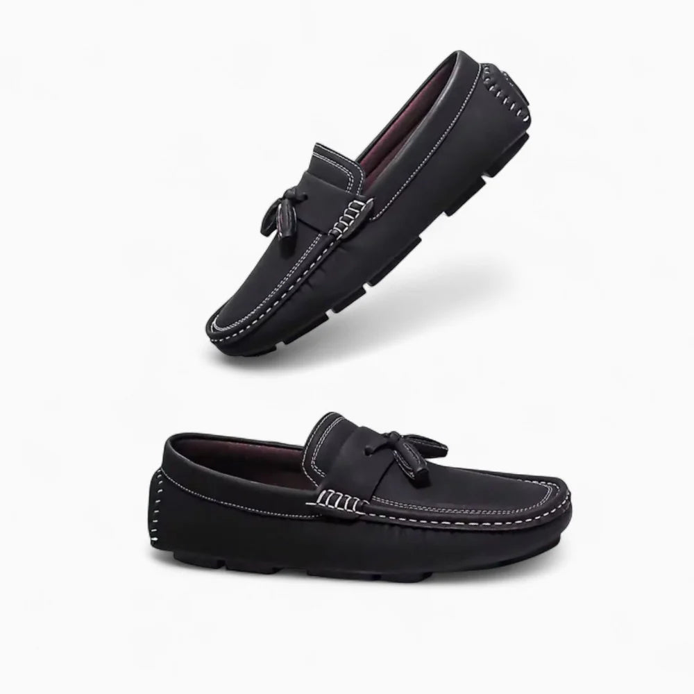 Mocassins bateau noirs à gland pour homme