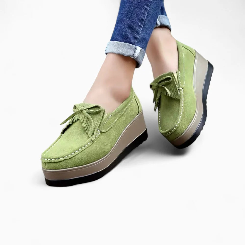 Mocassins compensés verts pour femme
