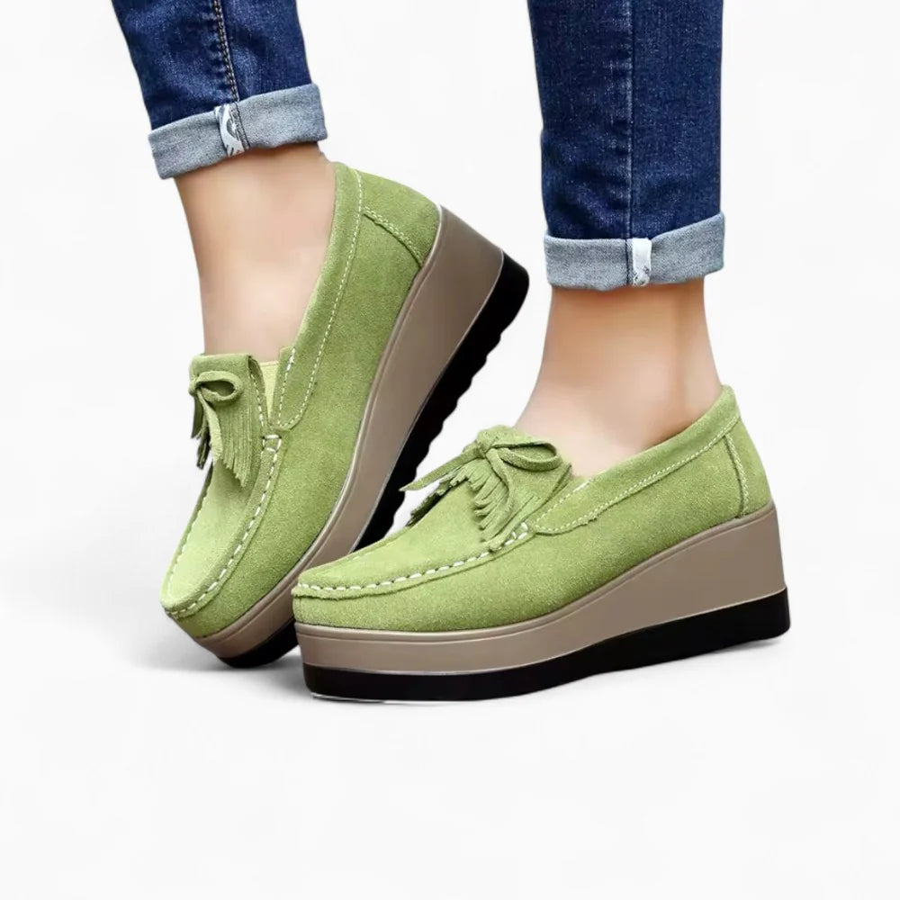 Mocassins compensés verts pour femme